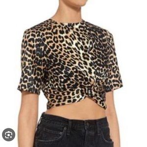 Adorable Ganni leopard knotted crop top. Size 40 (8)